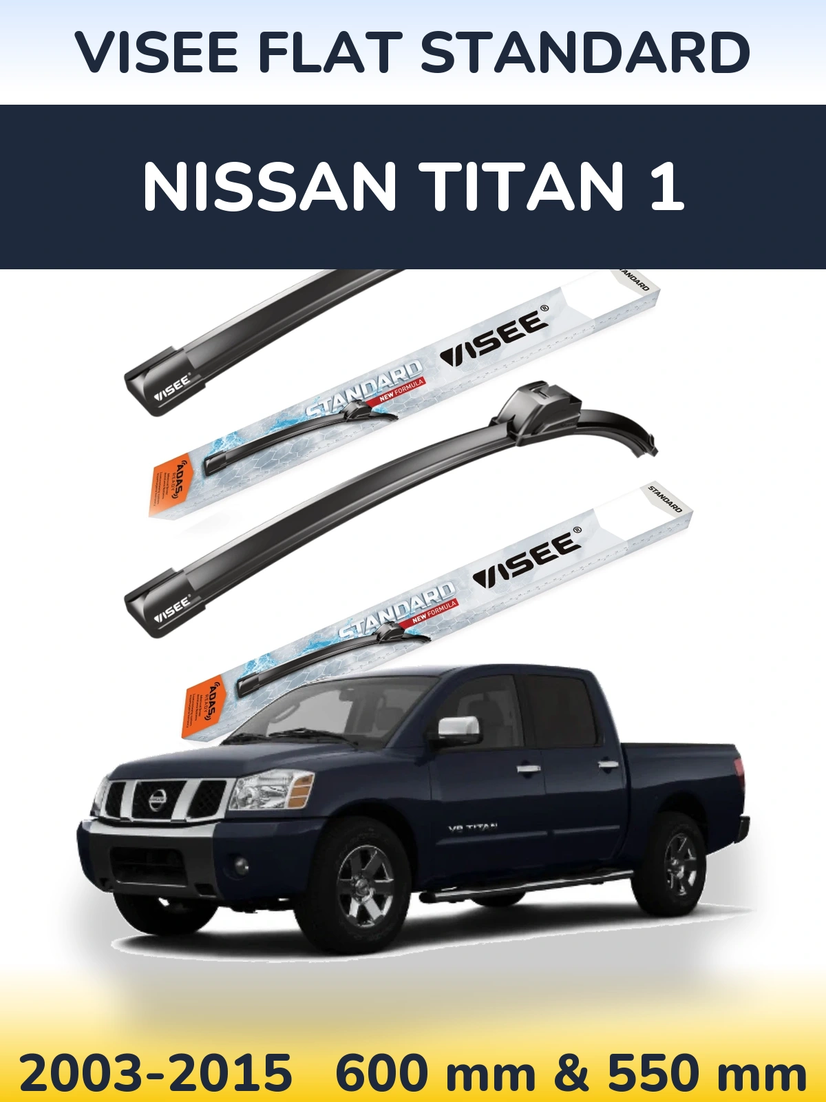 Комплект передніх щіток VISEE FLAT STANDARD 600 & 550 мм для Nissan Titan 1 2003-2015