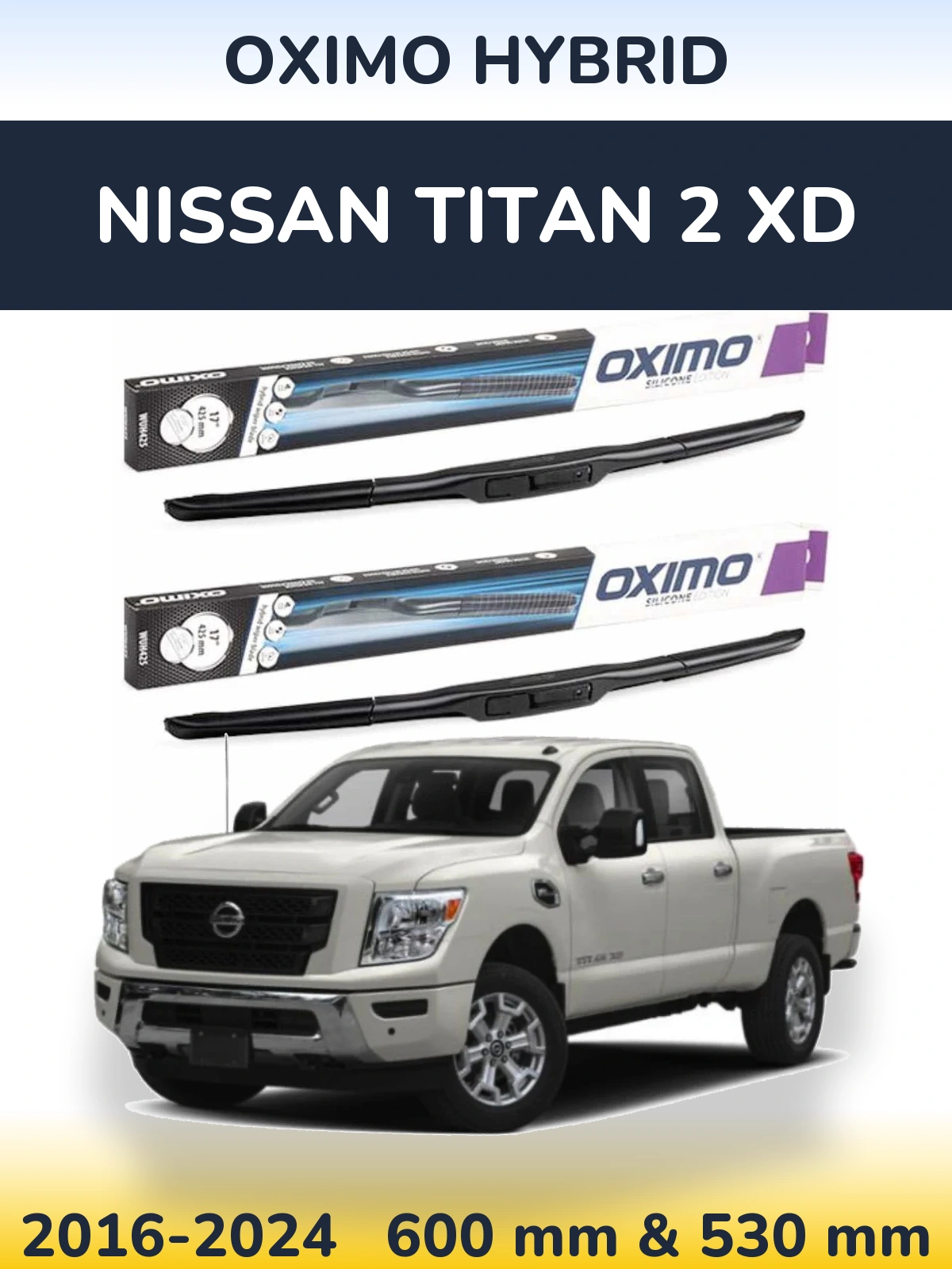 Комплект передних дворников Oximo Hybrid 600 & 530 мм для Nissan Titan 2 XD 2016-2024