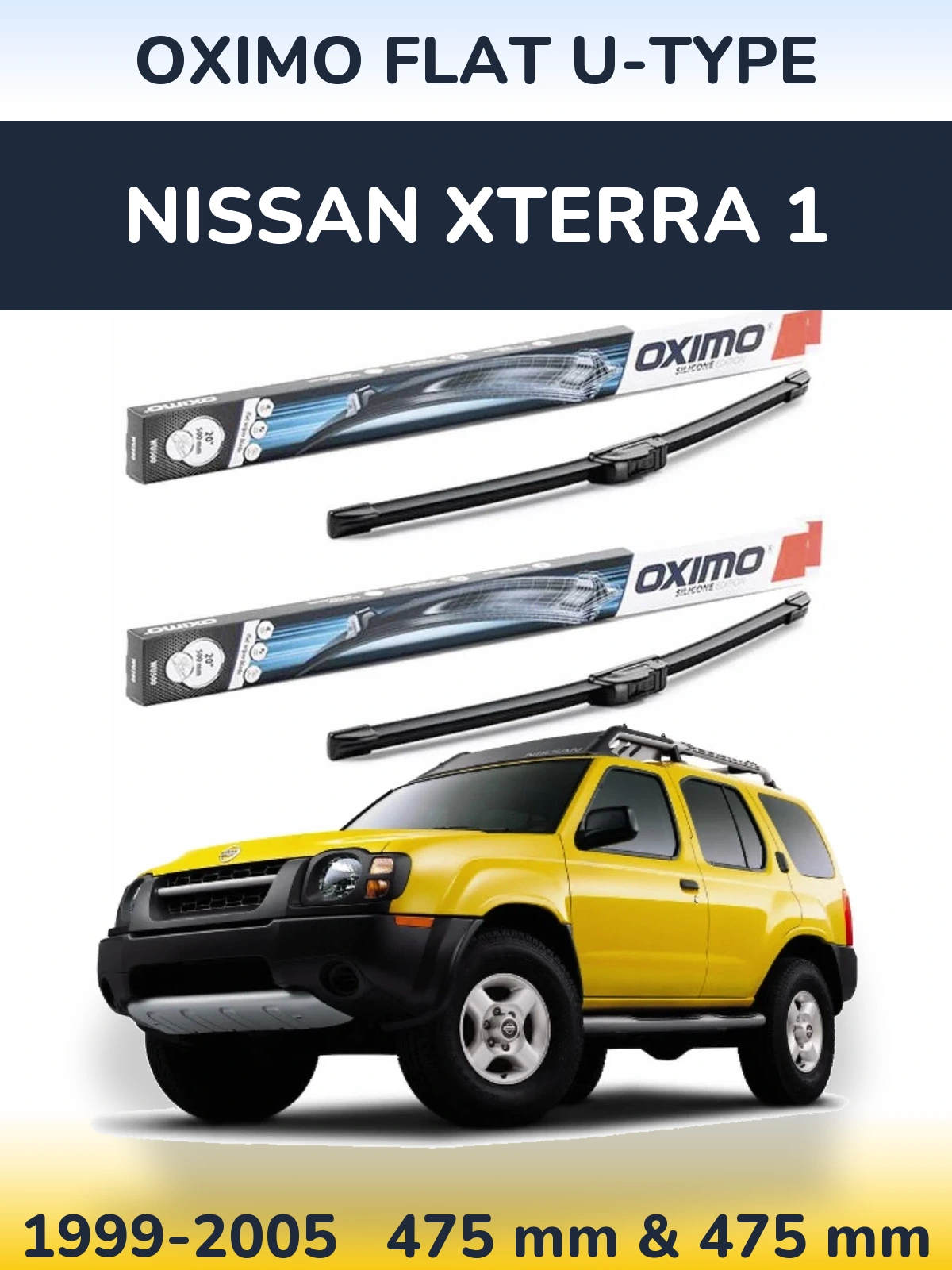 Комплект передних дворников Oximo Flat U-type 475 & 475 мм для Nissan Xterra 1 1999-2005