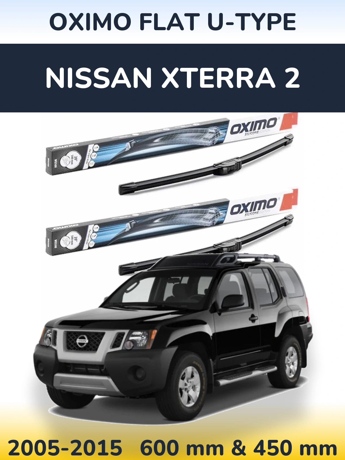 Комплект передних дворников Oximo Flat U-type 600 & 450 мм для Nissan Xterra 2 2005-2015