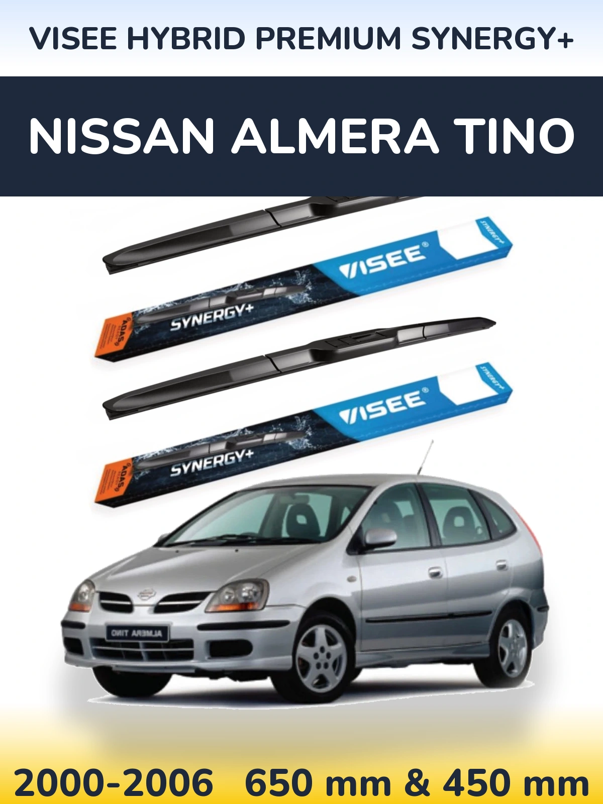 Комплект передних дворников VISEE HYBRID PREMIUM SYNERGY+ 650 & 450 мм для Nissan Almera Tino 2000-2006
