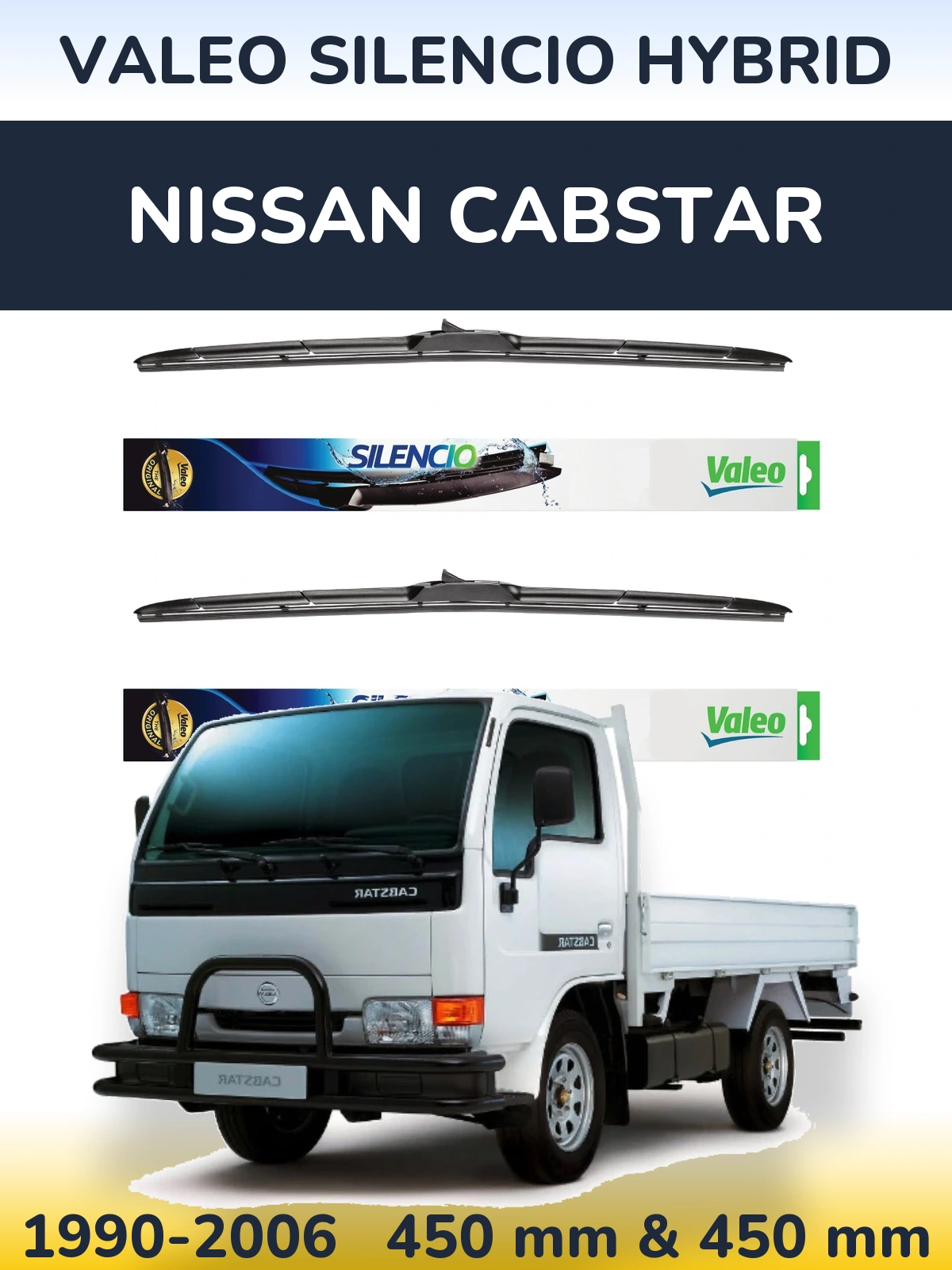 Комплект передних дворников Valeo Silencio Hybrid 450 & 450 мм для Nissan Cabstar 1990-2006