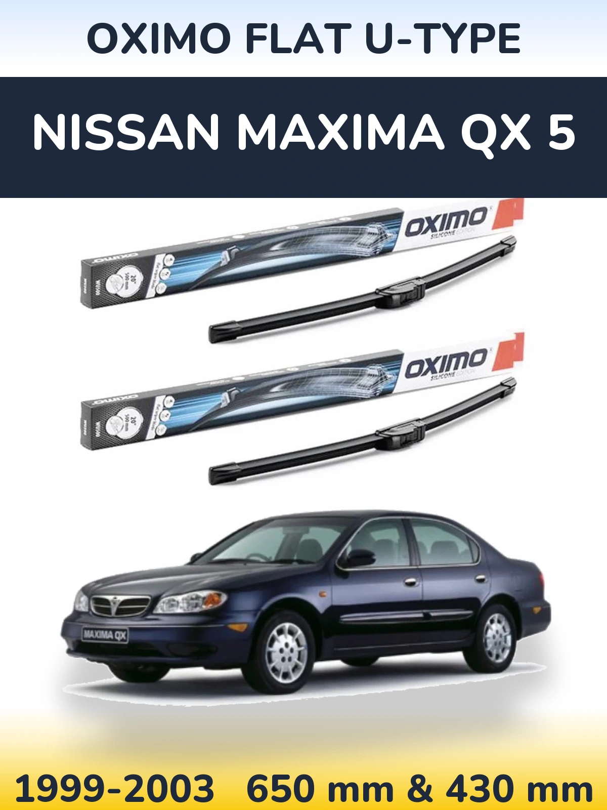 Комплект передних дворников Oximo Flat U-type 650 & 430 мм для Nissan Maxima QX 5 1999-2003