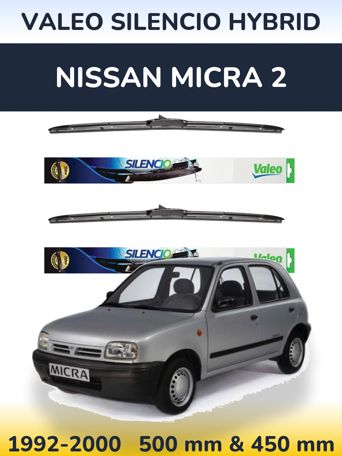 Комплект передних дворников Valeo Silencio Hybrid 500 & 450 мм для Nissan Micra 2 1992-2000