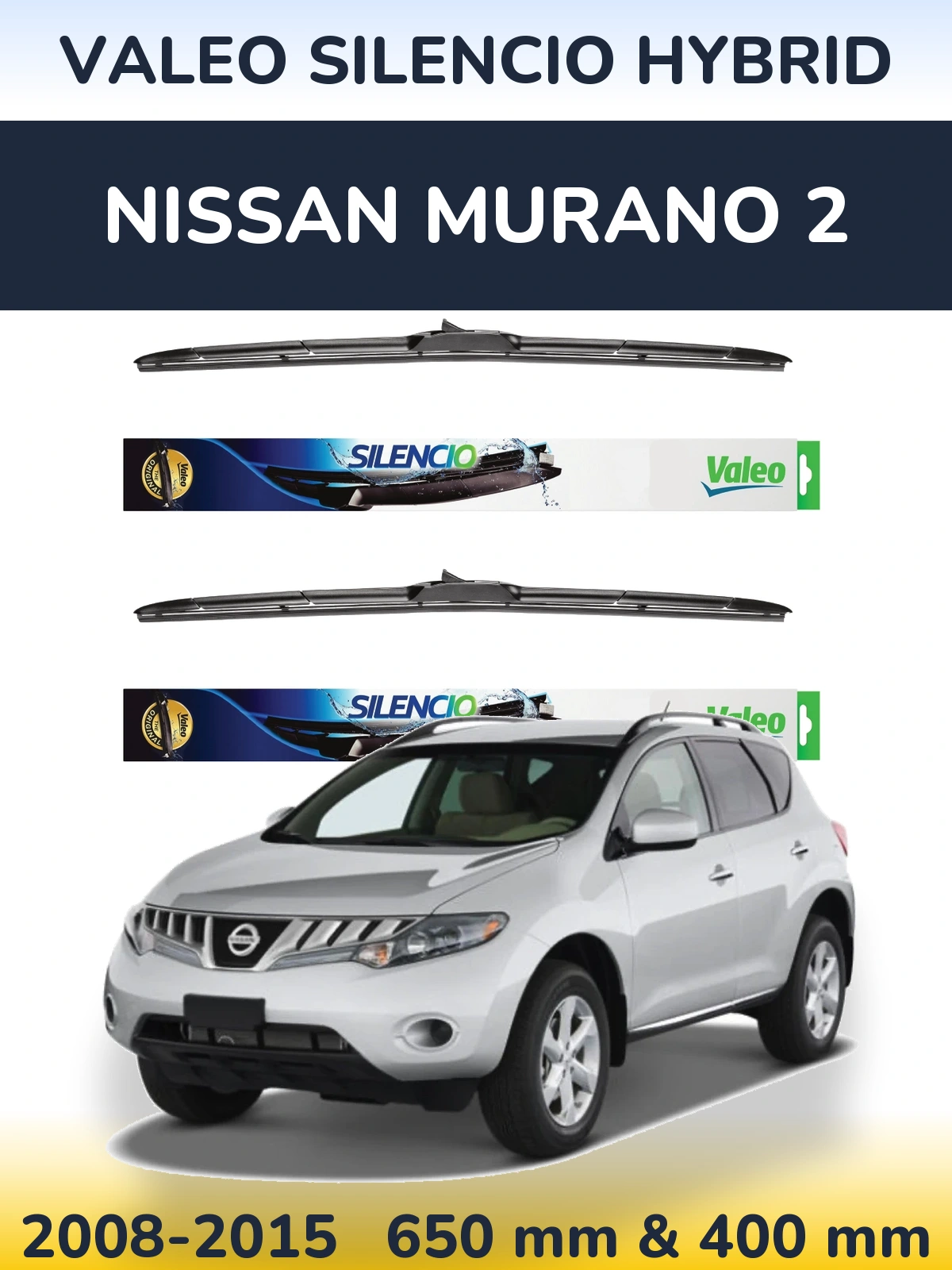 Комплект передних дворников Valeo Silencio Hybrid 650 & 400 мм для Nissan Murano 2 2008-2015