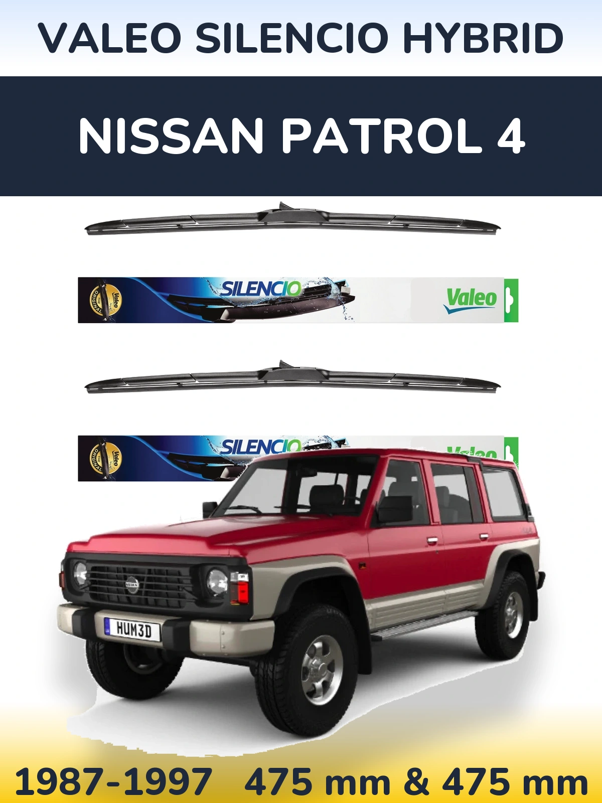 Комплект передних дворников Valeo Silencio Hybrid 475 & 475 мм для Nissan Patrol 4 1987-1997