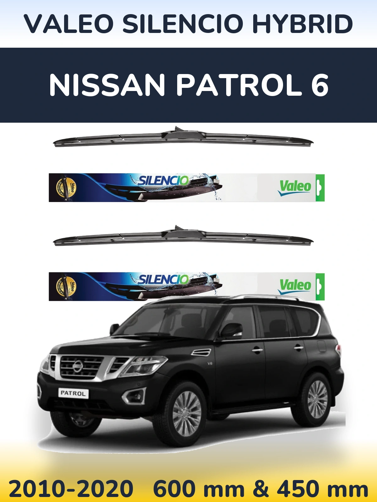 Комплект передних дворников Valeo Silencio Hybrid 600 & 450 мм для Nissan Patrol 6 2010-2020