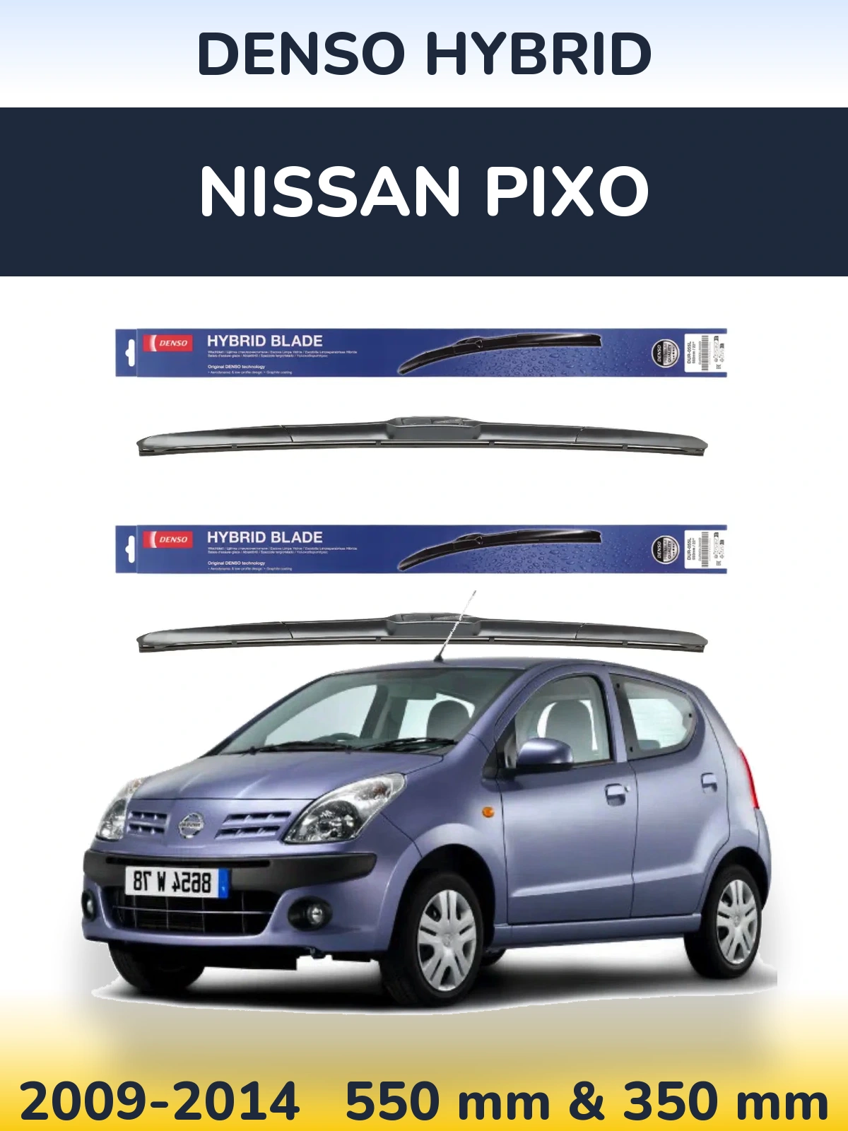 Комплект передних дворников Denso Hybrid 550 & 350 мм для Nissan Pixo 2009-2014