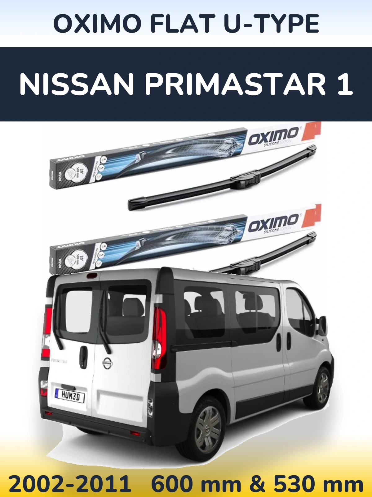 Комплект передних дворников Oximo Flat U-type 600 & 530 мм для Nissan Primastar 1 2002-2011