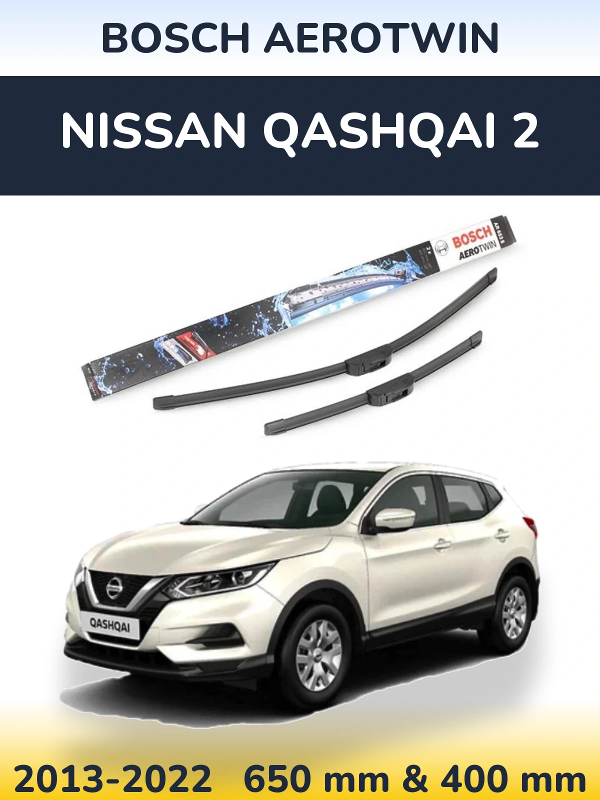 Комплект передних дворников BOSCH AeroTwin 650 & 400 мм для Nissan Qashqai 2 2013-2022