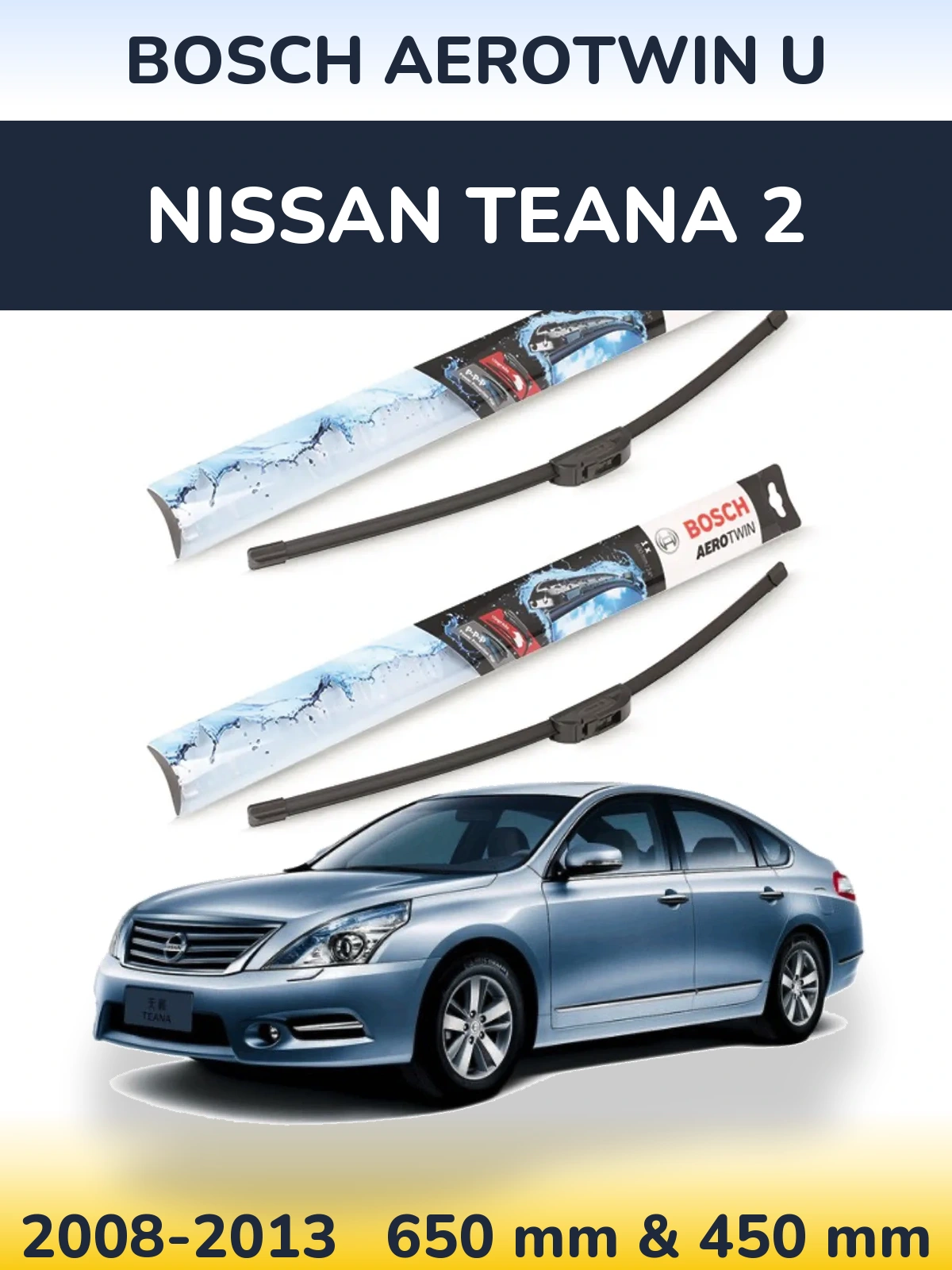 Front wiper blade set BOSCH AeroTwin U 650 & 450 mm for Nissan Teana 2 2008-2013