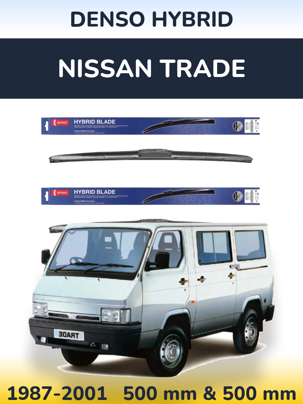 Комплект передних дворников Denso Hybrid 500 & 500 мм для Nissan Trade 1987-2001