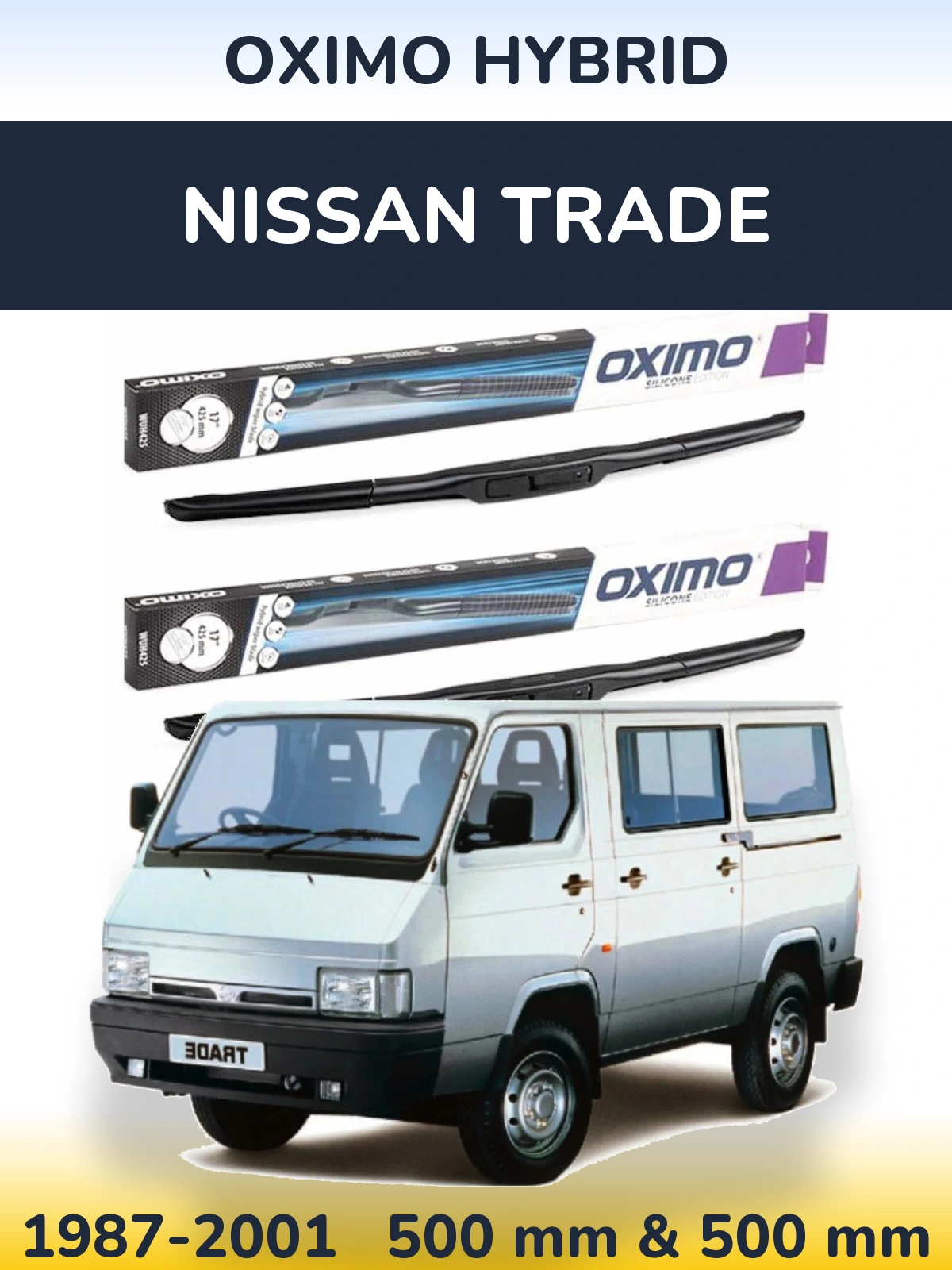 Комплект передних дворников Oximo Hybrid 500 & 500 мм для Nissan Trade 1987-2001