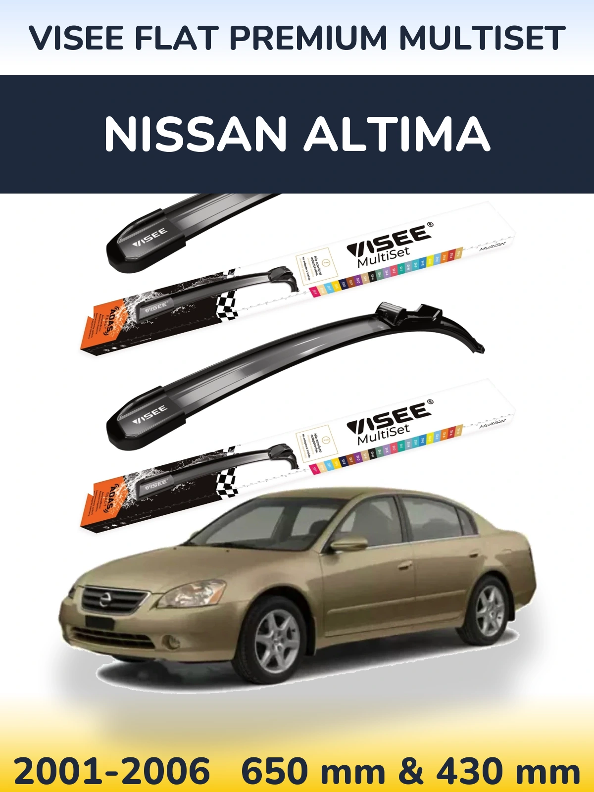 Front wiper blade set VISEE FLAT PREMIUM MultiSet 650 & 430 mm for Nissan Altima 2001-2006