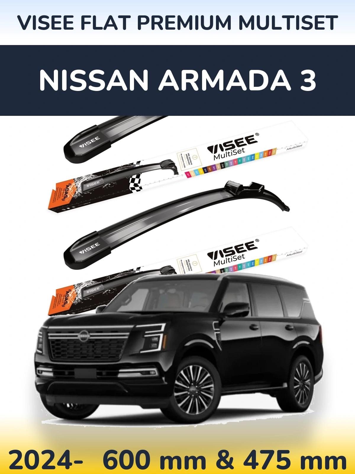 Front wiper blade set VISEE FLAT PREMIUM MultiSet 600 & 475 mm for Nissan Armada 3 2024-2026