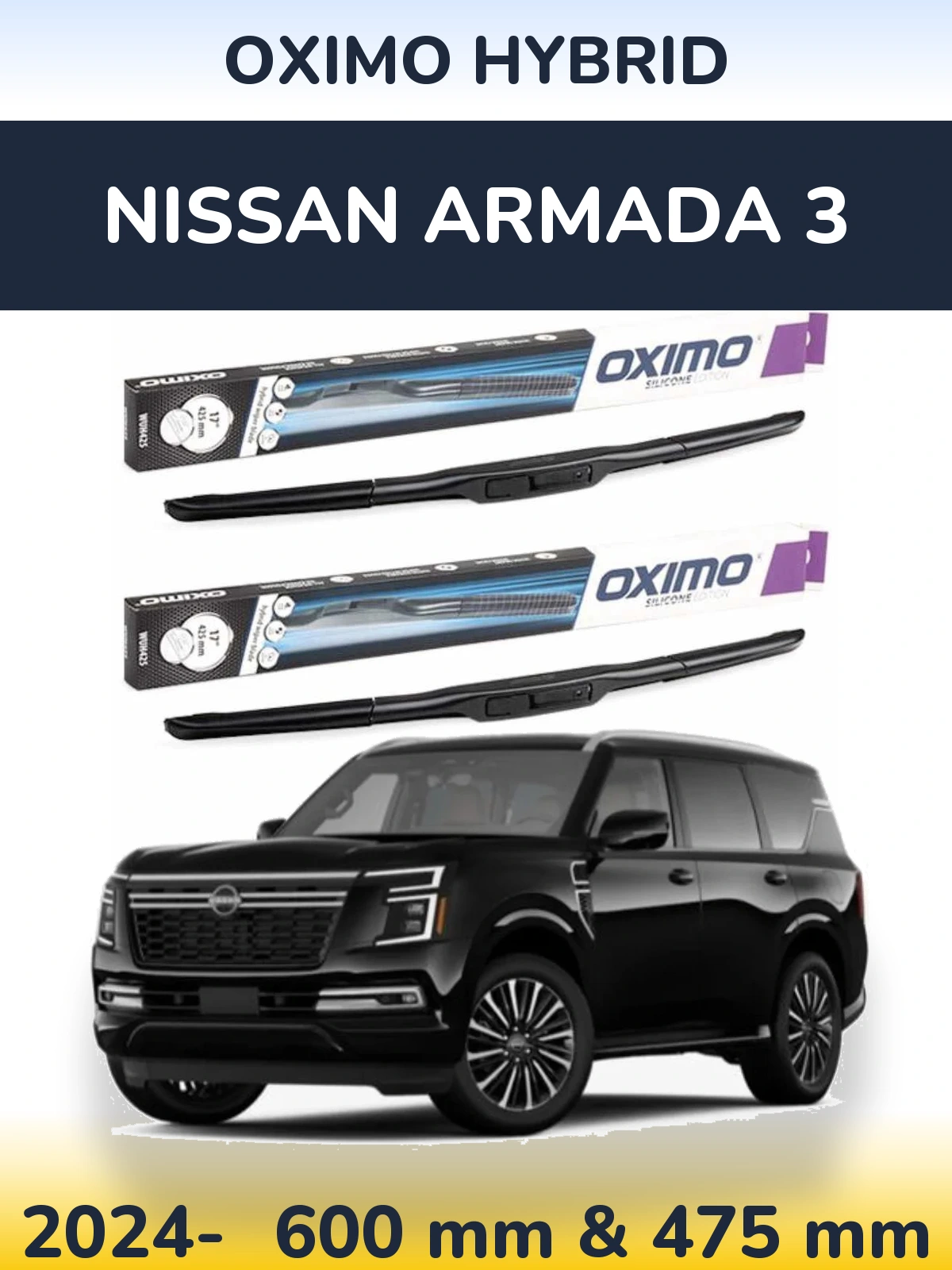 Комплект передних дворников Oximo Hybrid 600 & 475 мм для Nissan Armada 3 2024-2026