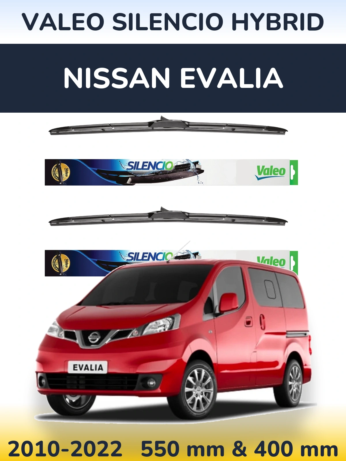 Комплект передних дворников Valeo Silencio Hybrid 550 & 400 мм для Nissan Evalia 2010-2022