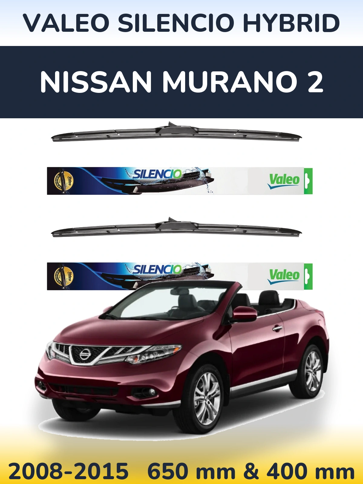 Front wiper blade set Valeo Silencio Hybrid 650 & 400 mm for Nissan Murano 2 2008-2015