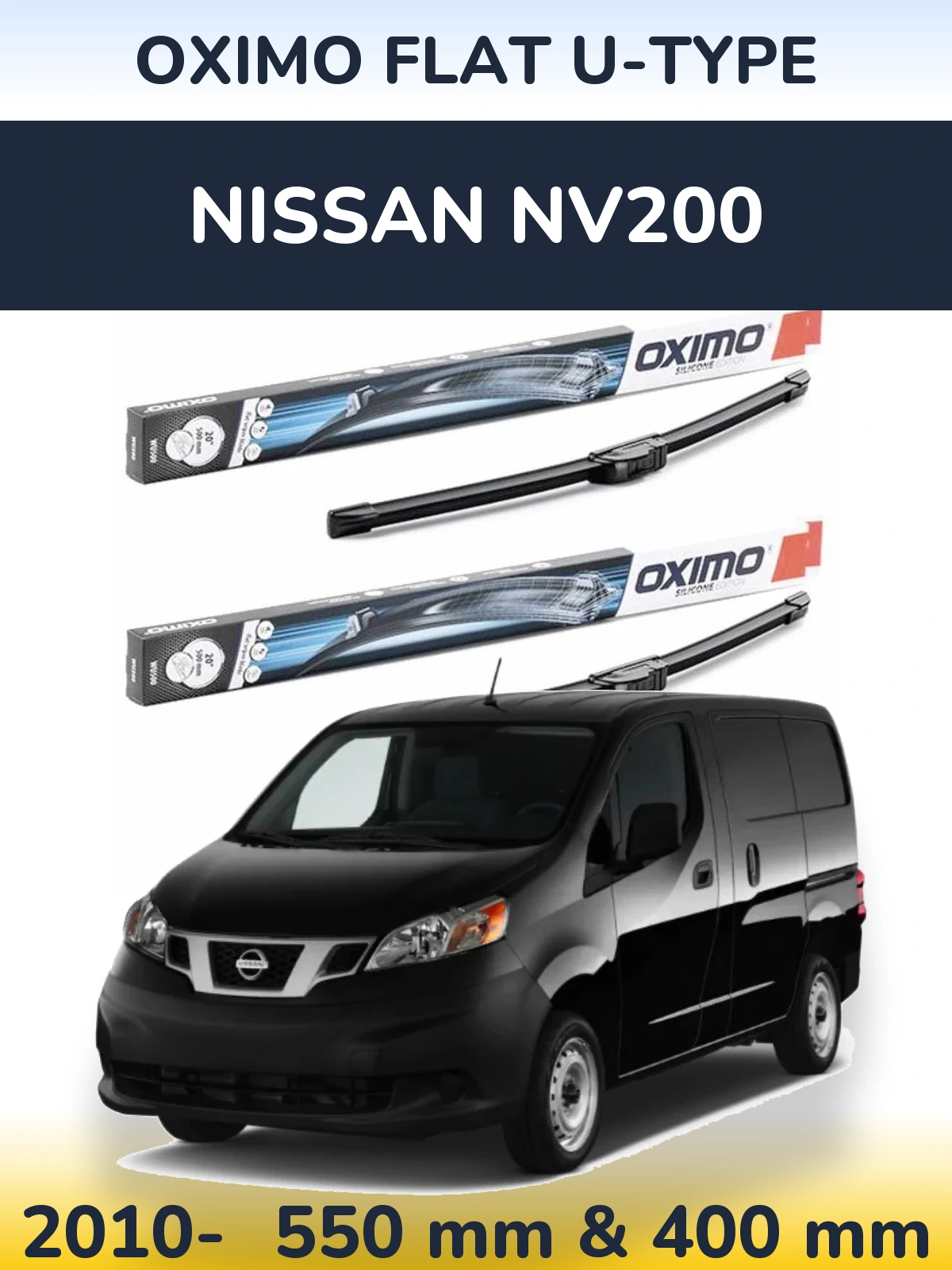 Комплект передних дворников Oximo Flat U-type 550 & 400 мм для Nissan NV200 2010-2026