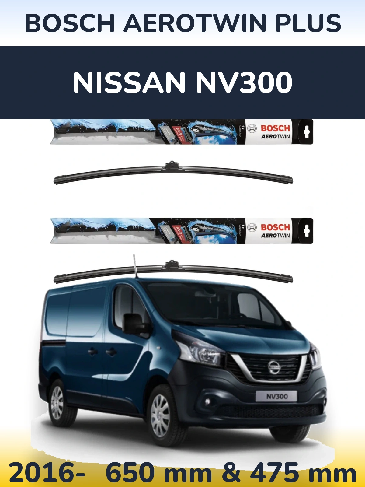 Комплект передних дворников BOSCH AeroTwin Plus 650 & 475 мм для Nissan NV300 2016-2026
