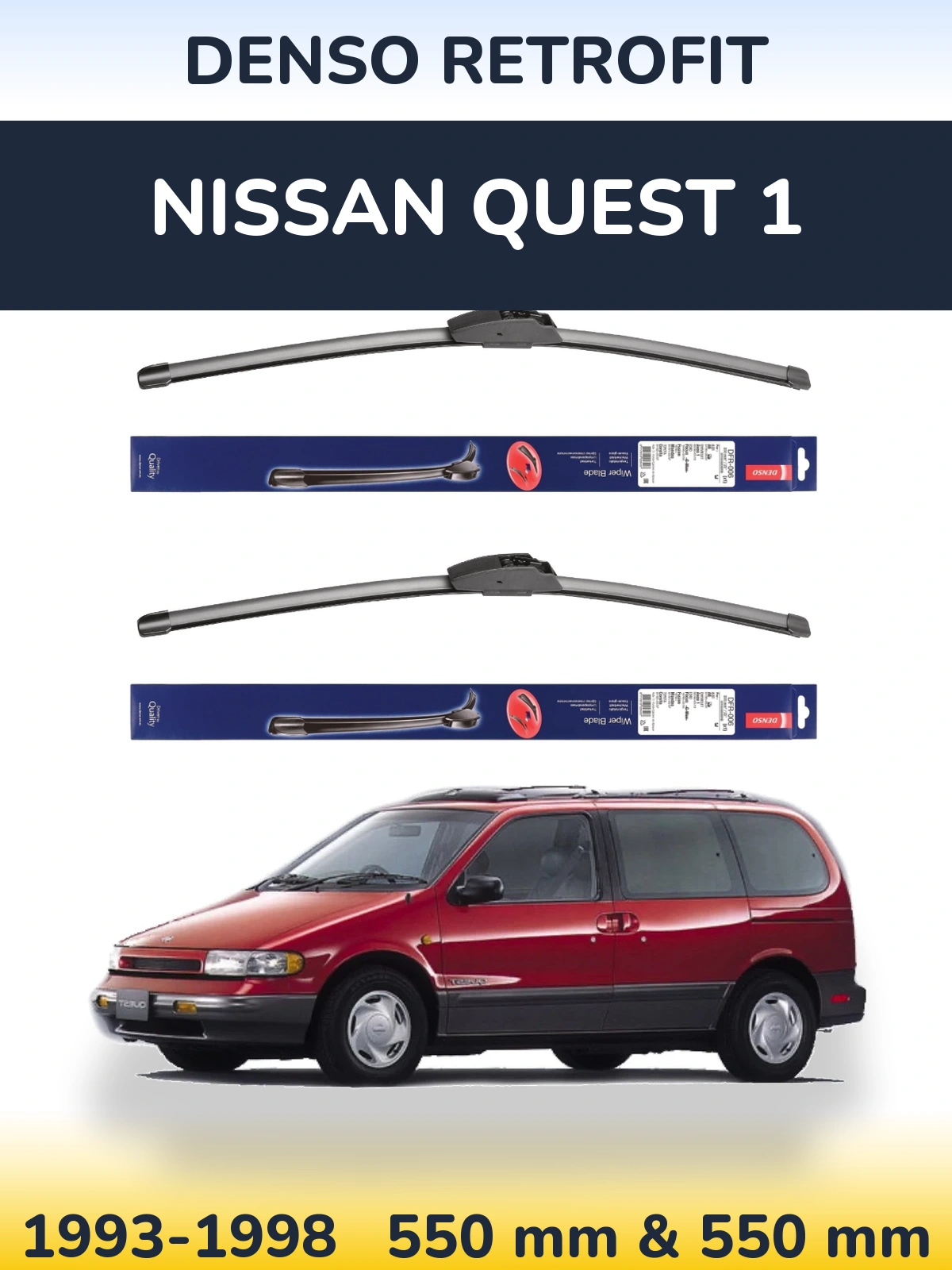 Front wiper blade set Denso Retrofit 550 & 550 mm for Nissan Quest 1 1993-1998