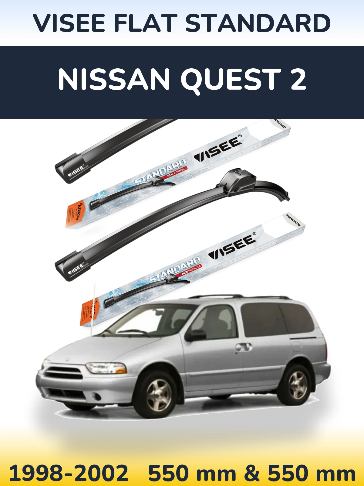 Front wiper blade set VISEE FLAT STANDARD 550 & 550 mm for Nissan Quest 2 1998-2002