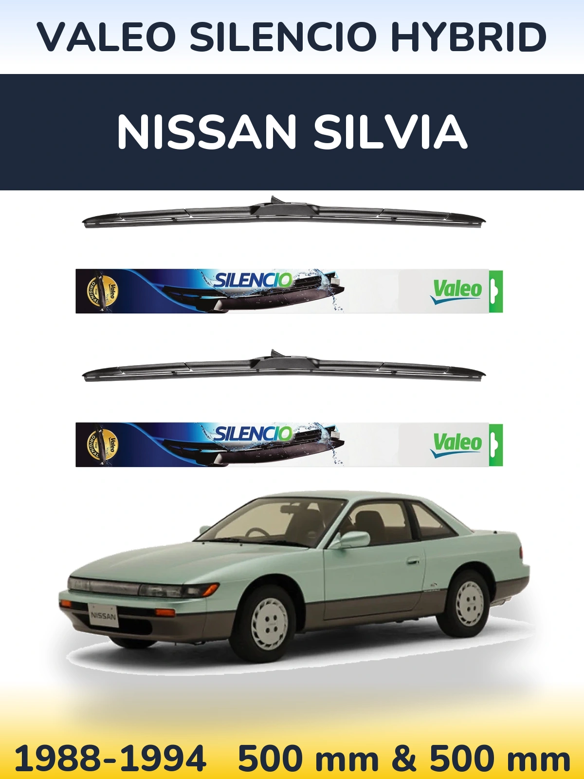 Комплект передних дворников Valeo Silencio Hybrid 500 & 500 мм для Nissan Silvia 1988-1994