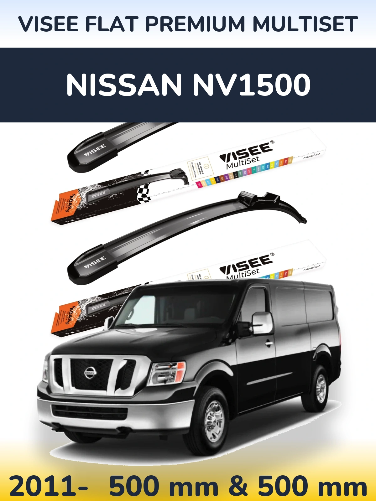 Комплект передних дворников VISEE FLAT PREMIUM MultiSet 500 & 500 мм для Nissan NV1500 2011-2026