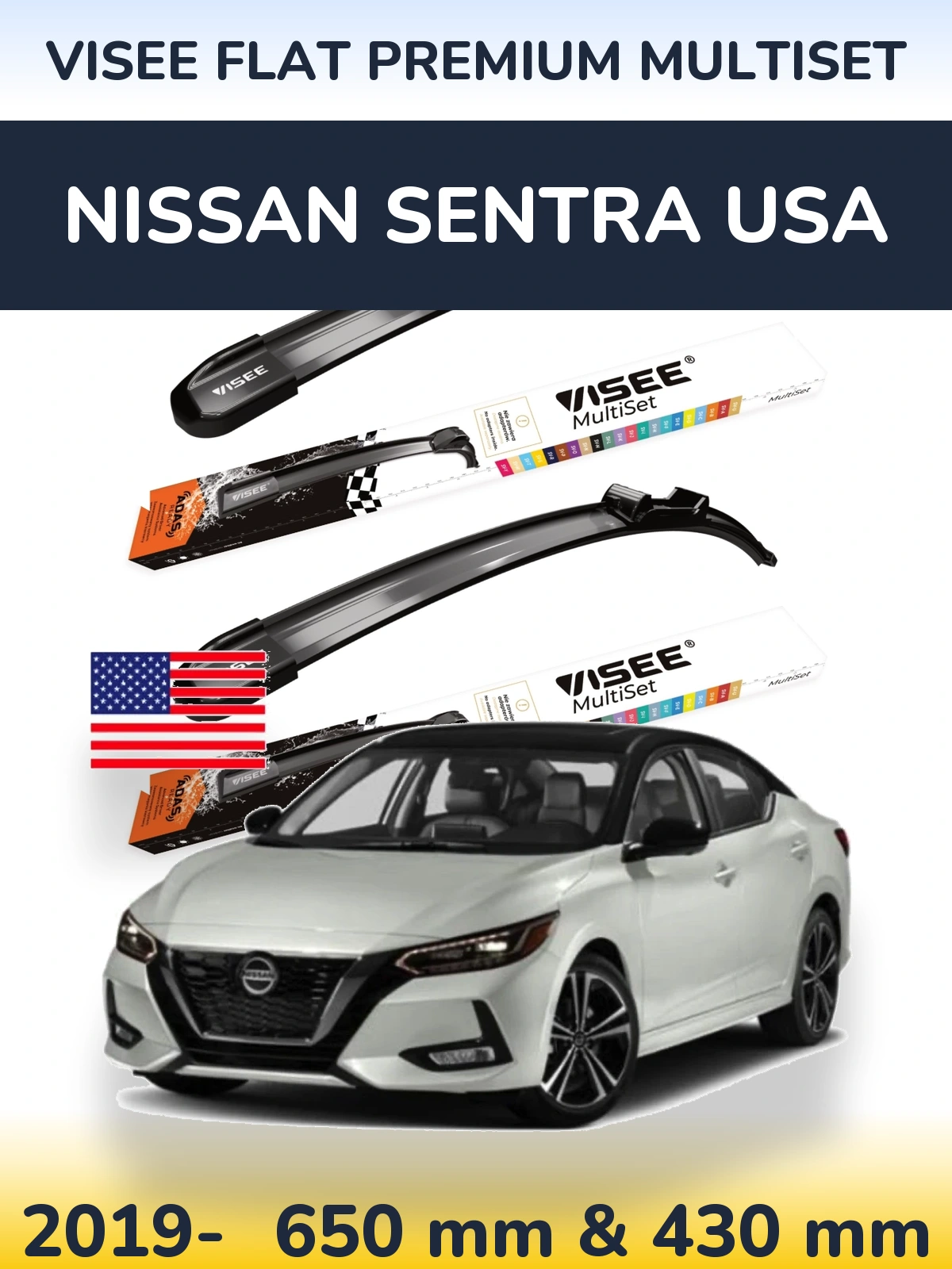 Ștergătoare VISEE FLAT PREMIUM MultiSet pentru Nissan Sentra USA