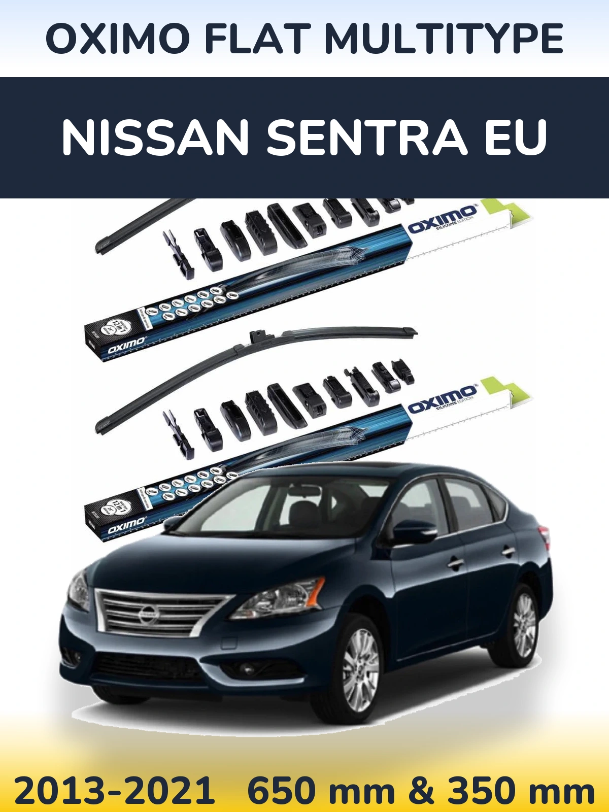 Front wiper blade set Oximo Flat MultiTypee 650 & 350 mm for Nissan Sentra EU 2013-2021