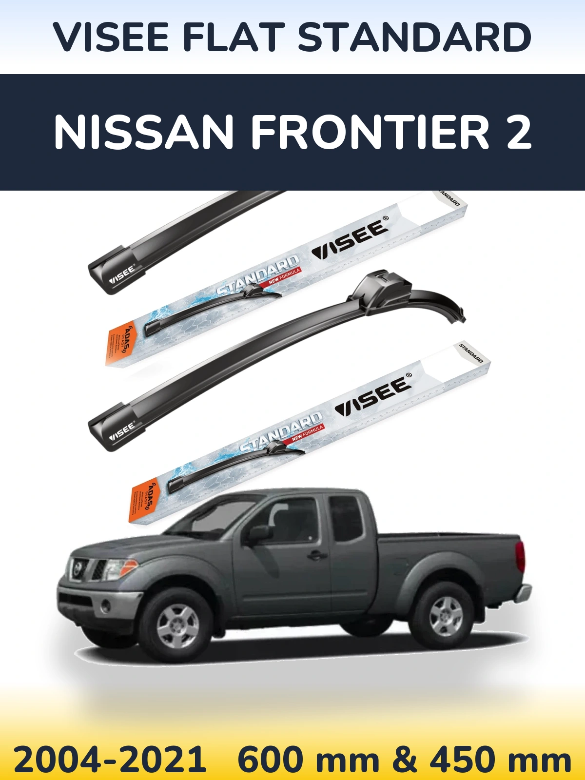 Комплект передних дворников VISEE FLAT STANDARD 600 & 450 мм для Nissan Frontier 2 2004-2021