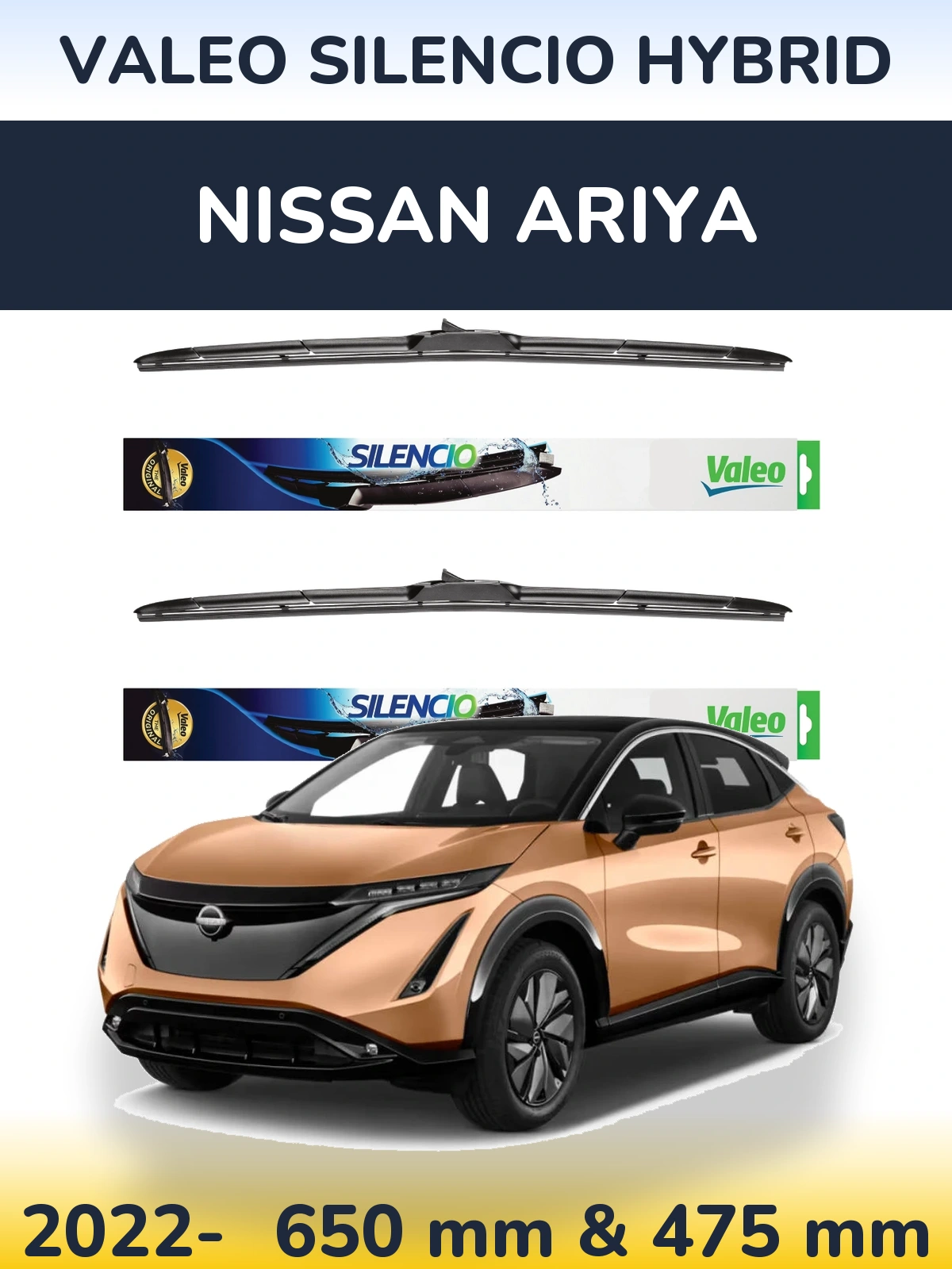 Комплект передних дворников Valeo Silencio Hybrid 650 & 475 мм для Nissan Ariya 2022-2026