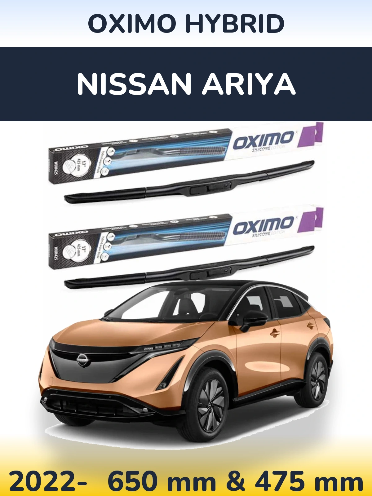 Комплект передних дворников Oximo Hybrid 650 & 475 мм для Nissan Ariya 2022-2026