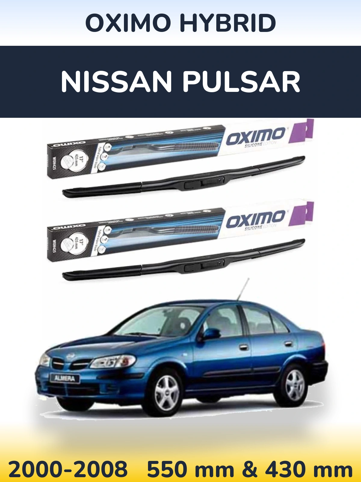 Комплект передних дворников Oximo Hybrid 550 & 430 мм для Nissan Pulsar 2000-2008