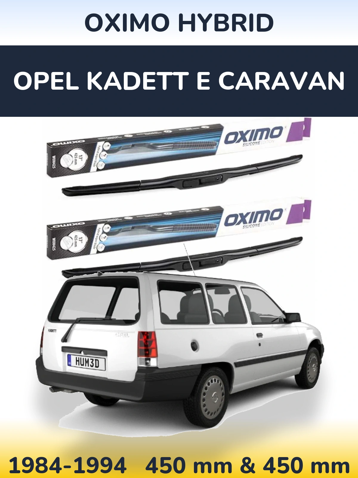 Front wiper blade set Oximo Hybrid 450 & 450 mm for Opel Kadett E Caravan 1984-1994