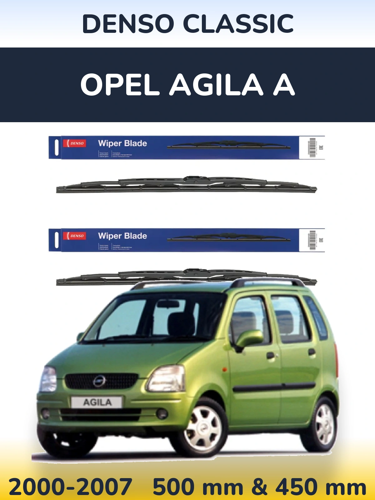 Комплект передних дворников Denso Classic 500 & 450 мм для Opel Agila A 2000-2007