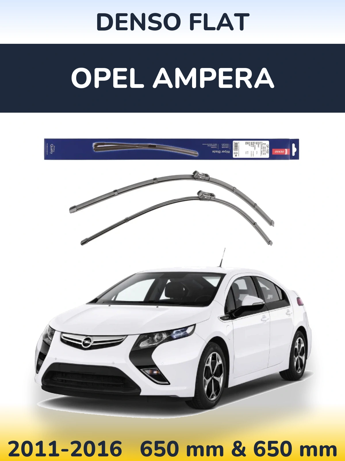 Front wiper blade set Denso Flat 650 & 650 mm for Opel Ampera 2011-2016