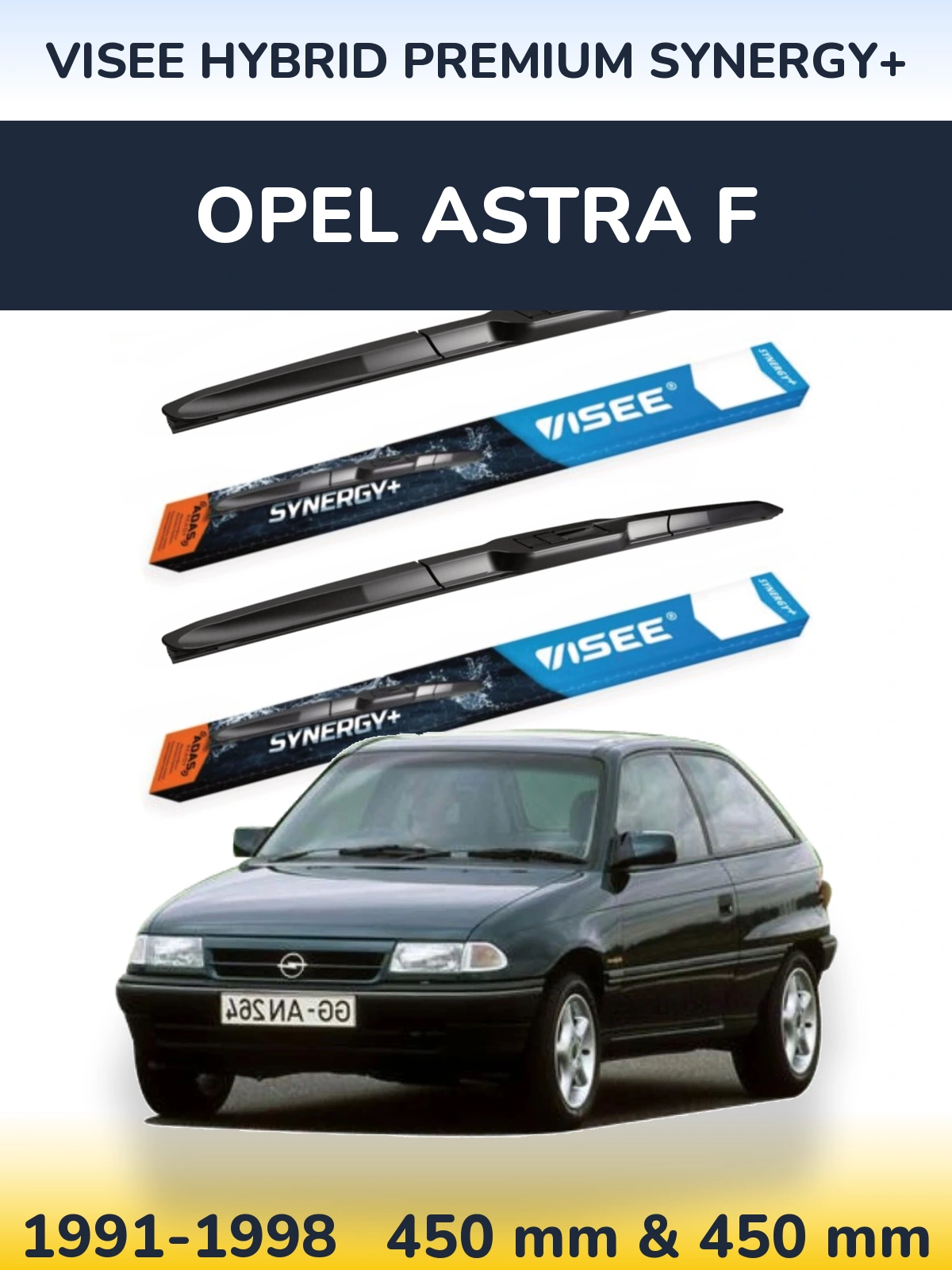 Front wiper blade set VISEE HYBRID PREMIUM SYNERGY+ 450 & 450 mm for Opel Astra F 1991-1998
