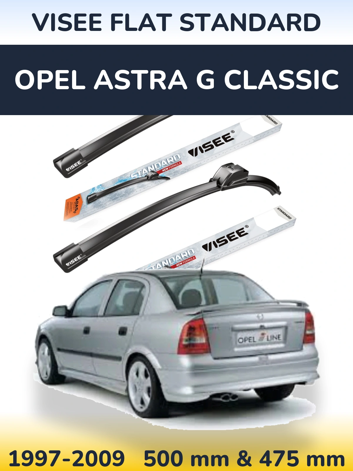 Комплект передних дворников VISEE FLAT STANDARD 500 & 475 мм для Opel Astra G Classic 1997-2009