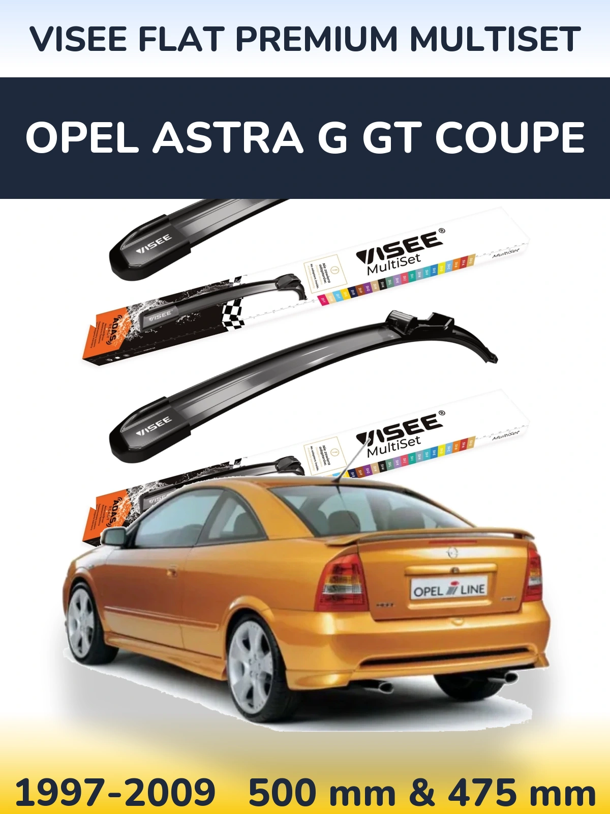 Комплект передних дворников VISEE FLAT PREMIUM MultiSet 500 & 475 мм для Opel Astra G GT coupe 1997-2009