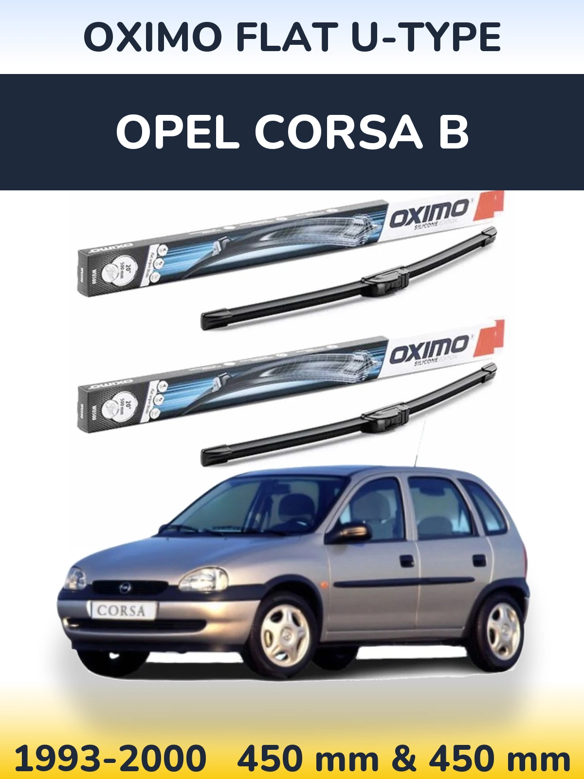 Комплект передних дворников Oximo Flat U-type 450 & 450 мм для Opel Corsa B 1993-2000