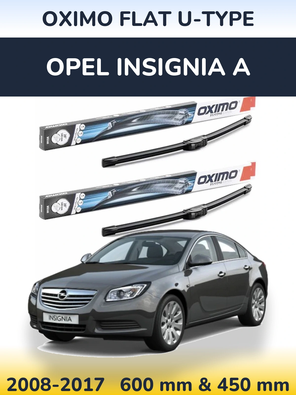 Комплект передних дворников Oximo Flat U-type 600 & 450 мм для Opel Insignia A 2008-2017