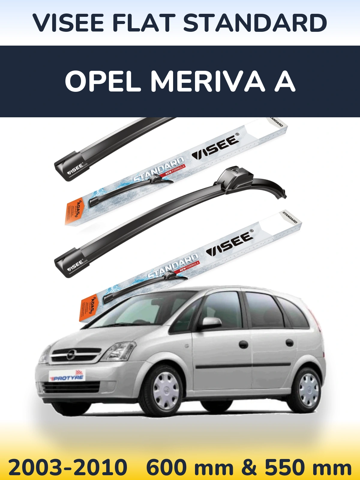 Комплект передних дворников VISEE FLAT STANDARD 600 & 550 мм для Opel Meriva A 2003-2010