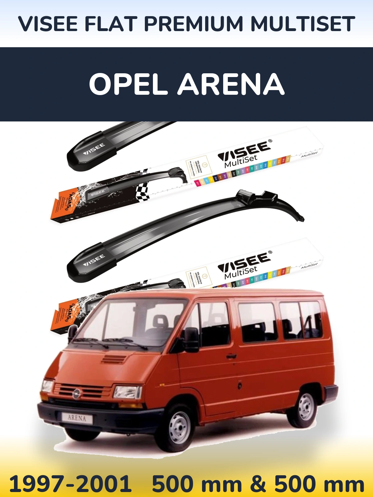 Комплект передних дворников VISEE FLAT PREMIUM MultiSet 500 & 500 мм для Opel Arena 1997-2001