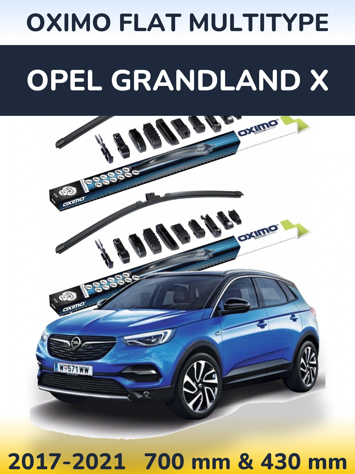 Комплект передних дворников Oximo Flat MultiТипe 700 & 430 мм для Opel Grandland X 2017-2021