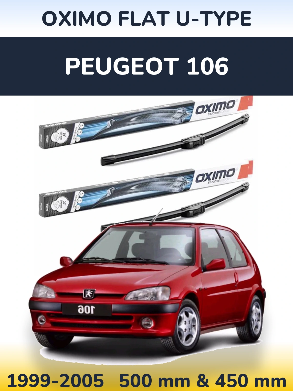 Комплект передних дворников Oximo Flat U-type 500 & 450 мм для Peugeot 106 1999-2005