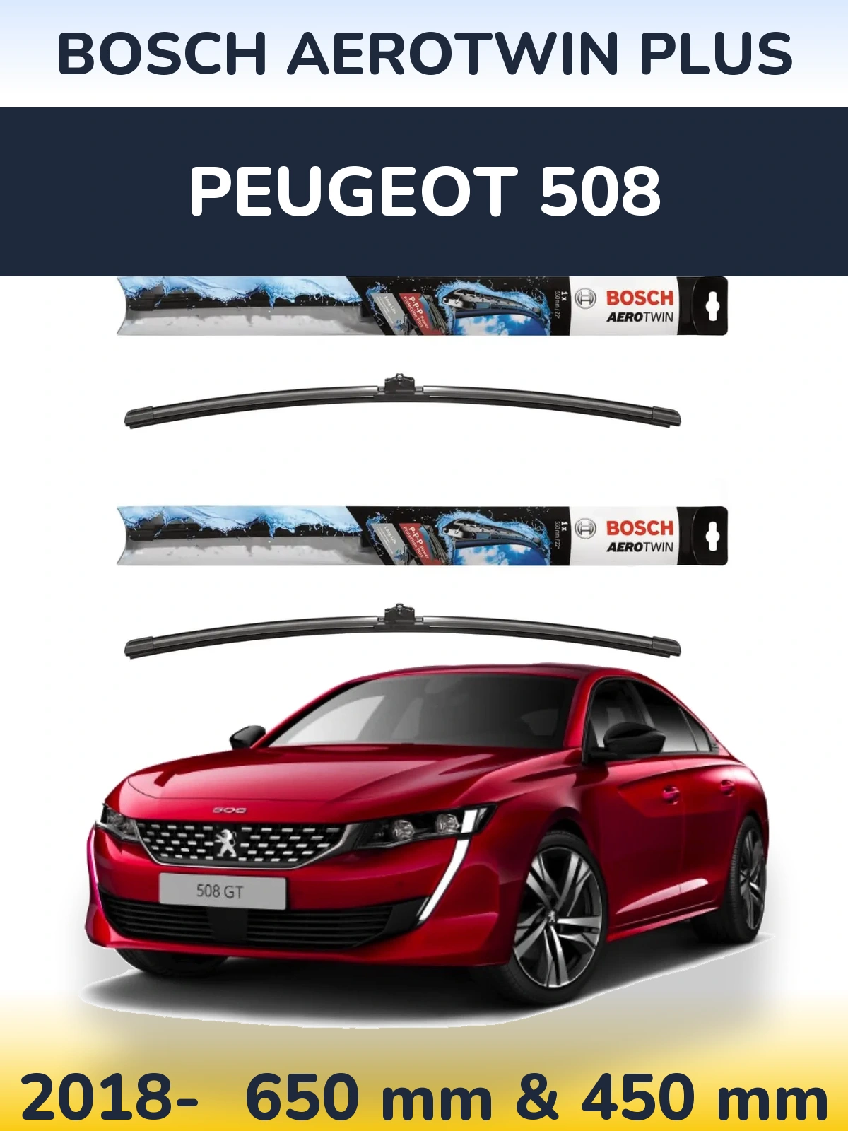 Комплект передних дворников BOSCH AeroTwin Plus 650 & 450 мм для Peugeot 508 2018-2026