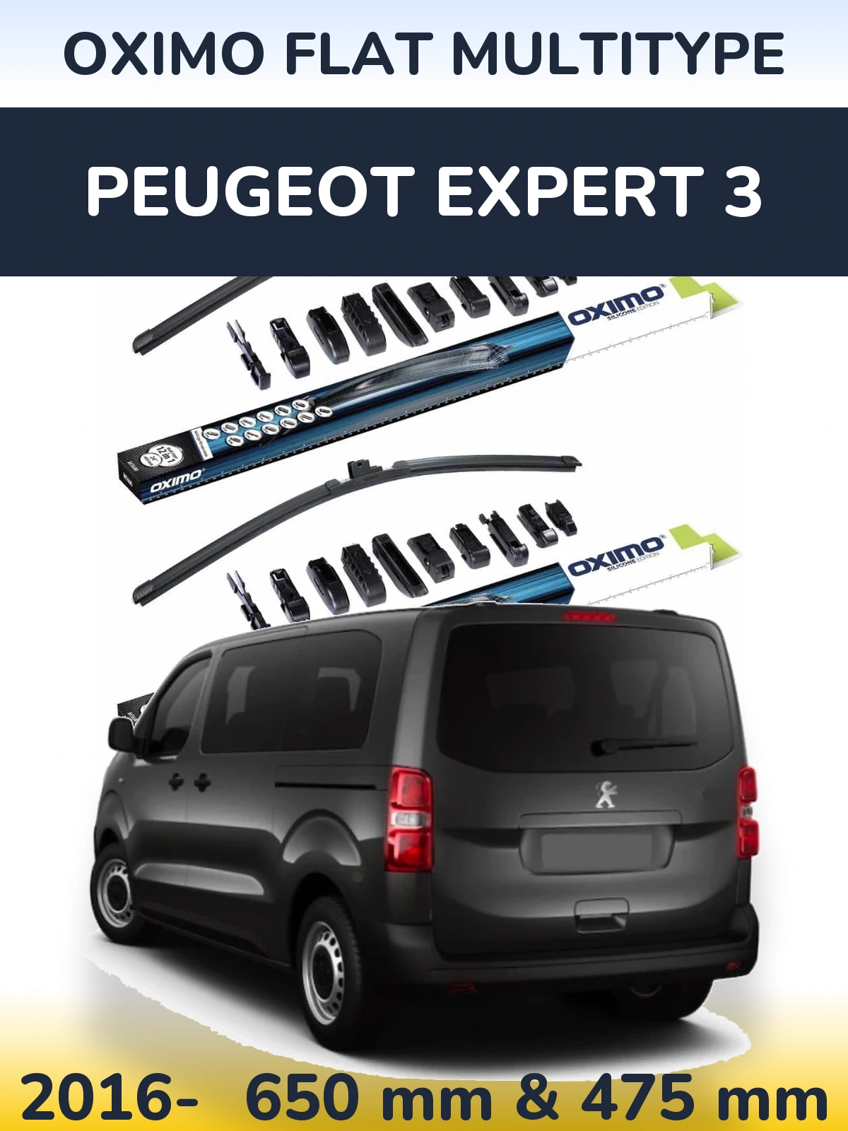 Комплект передних дворников Oximo Flat MultiТипe 650 & 475 мм для Peugeot Expert 3 2016-2026