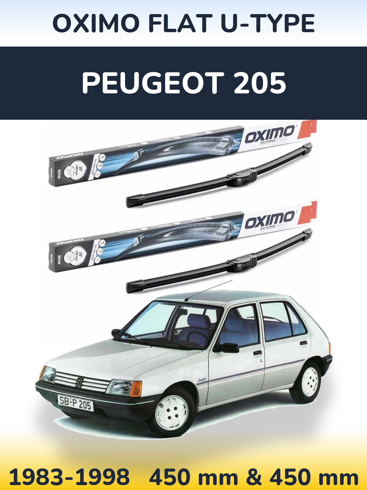 Комплект передних дворников Oximo Flat U-type 450 & 450 мм для Peugeot 205 1983-1998