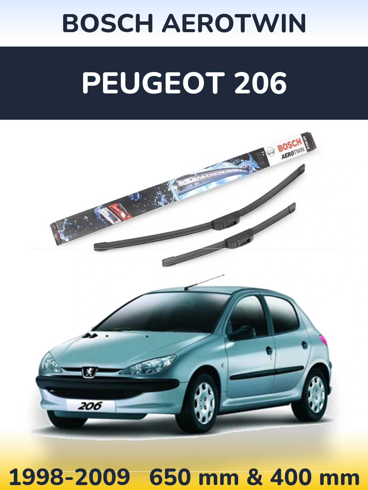 Комплект передних дворников BOSCH AeroTwin 650 & 400 мм для Peugeot 206 1998-2009